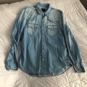 Light wash denim pearl snap button down